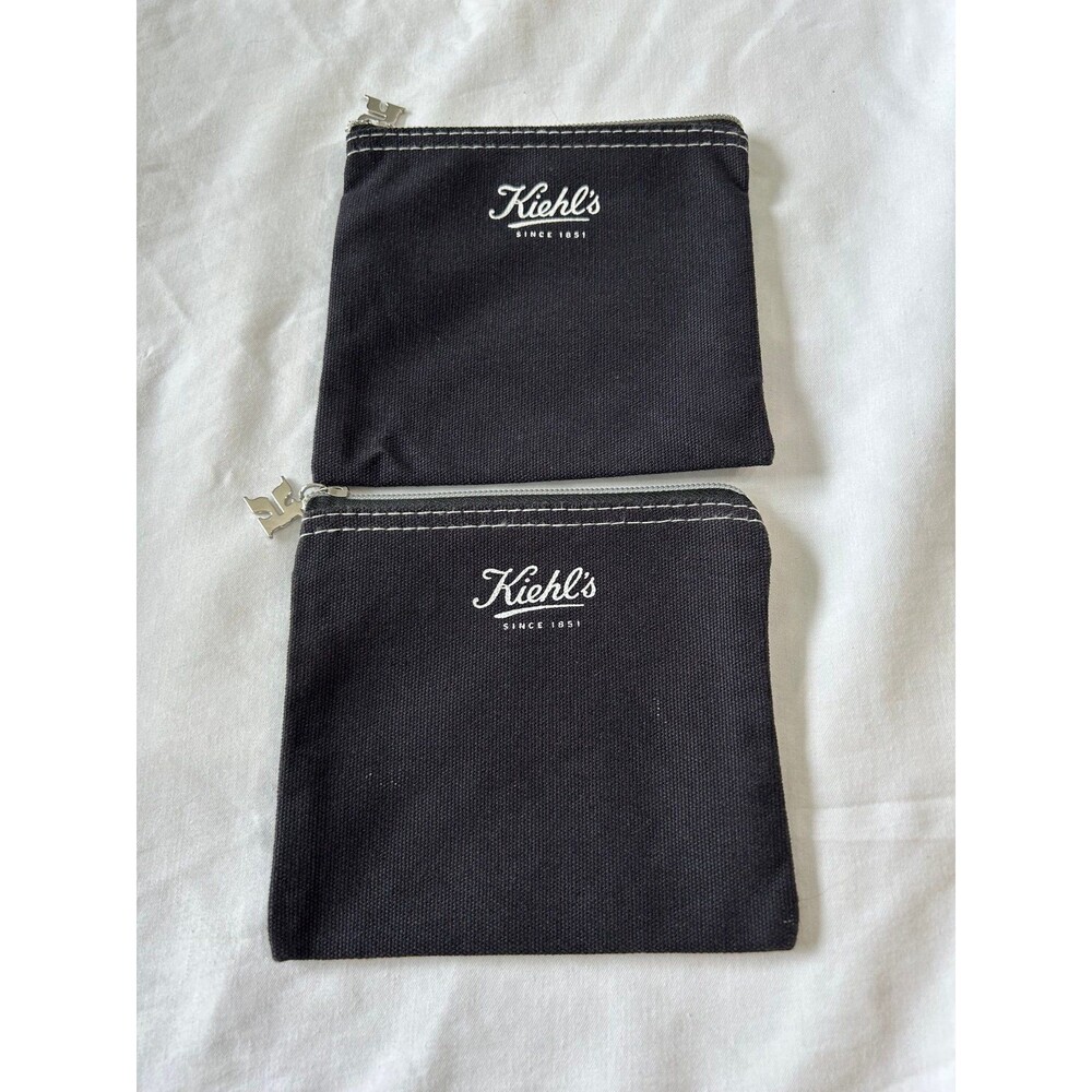 Kiehl's cosmetic small bag / pouch with a zipper closure and white stitching.